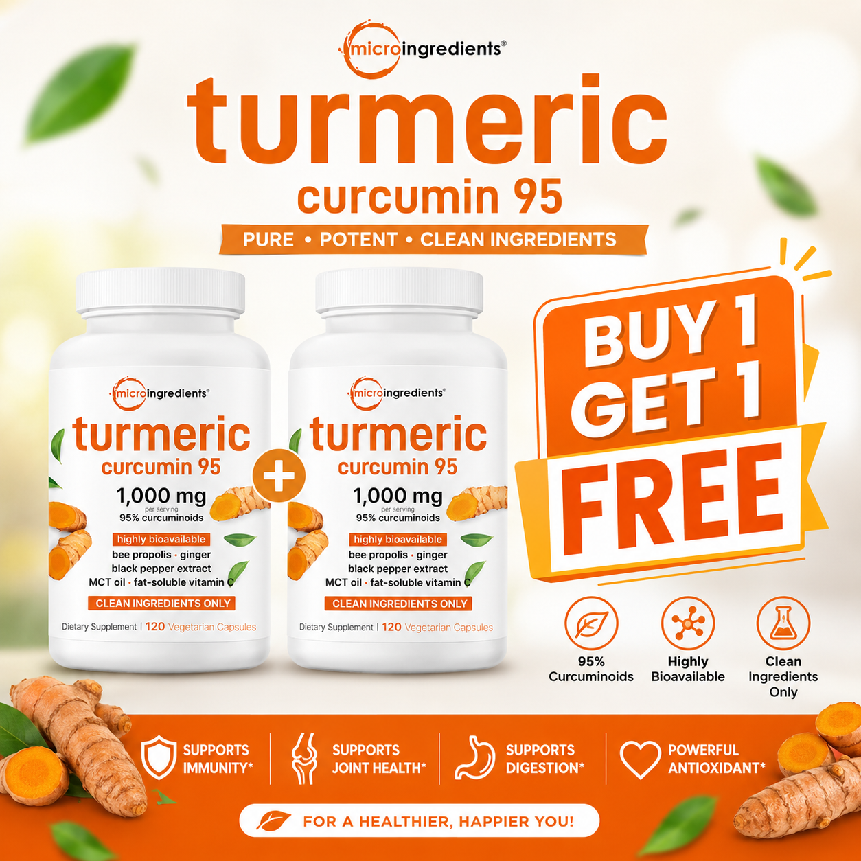 Micro Ingredients Pure Turmeric Curcumin Supplement 1,000mg