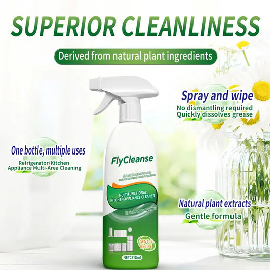 FlyCleanse Natural Enzyme Formula Kitchen Cleaning Spray - Fast-Acting Household Grease & Mold Remover Liquid, for Kitchen Stoves & Range Hoods