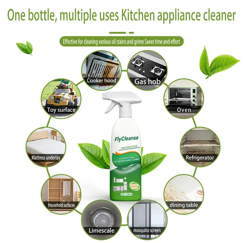 FlyCleanse Natural Enzyme Formula Kitchen Cleaning Spray - Fast-Acting Household Grease & Mold Remover Liquid, for Kitchen Stoves & Range Hoods