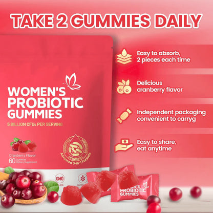 Women’s Probiotic 30 Gummies with Cranberry & Prebiotics – 5 Billion CFU